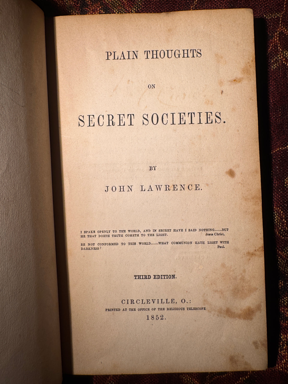 Plain Thoughts on Secret Societies (1852)