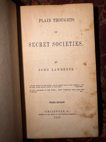Plain Thoughts on Secret Societies (1852)